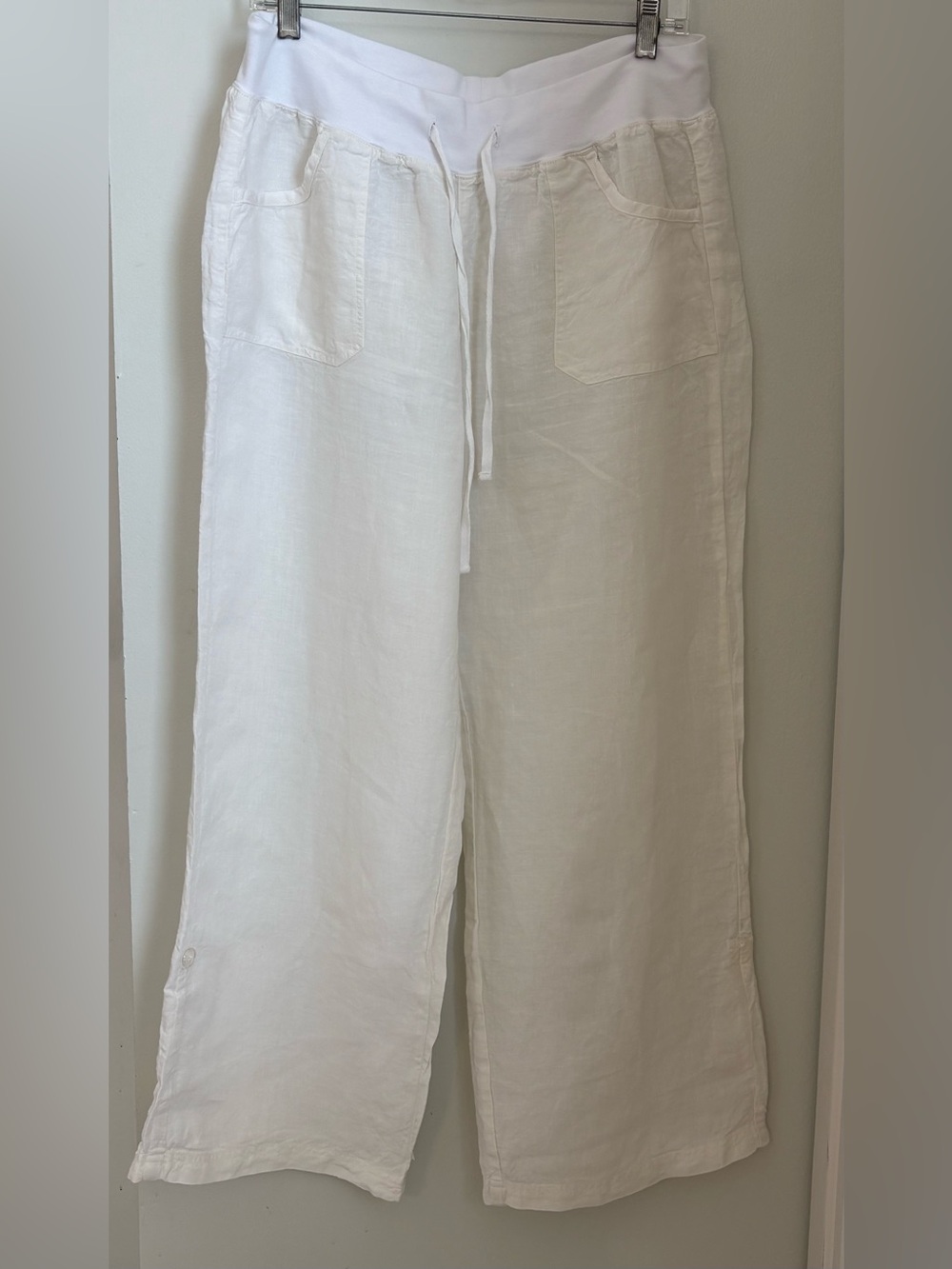 fresh produce Ivory/White Wide-Leg Linen Drawstring Pants Women’s Sz:XL Pockets